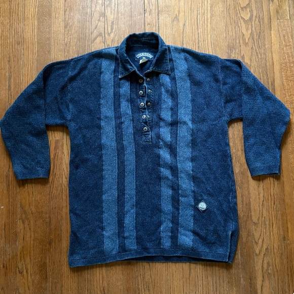 Blue Willi's Vintage Heavyweight Pure Indigo Cotton Pullover Henley Sweater